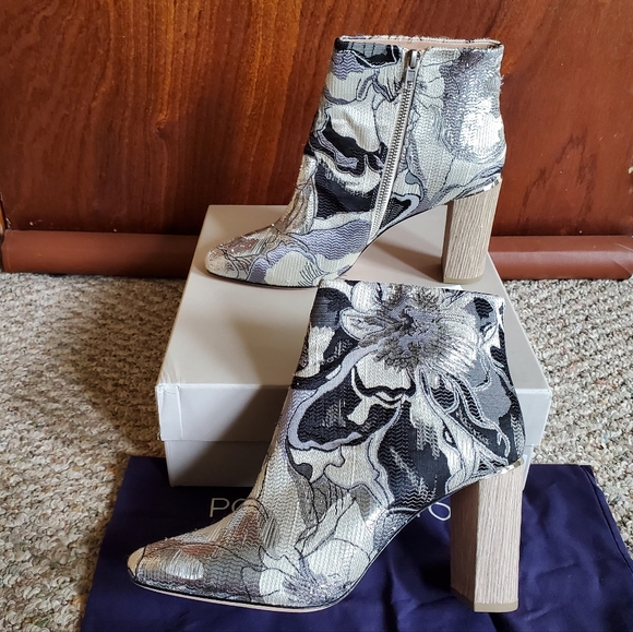 NIB POUR LA VICTOIRE Rickie Brocade Steel Grey High Heel Ankle Boots sz 10 - Picture 6 of 16